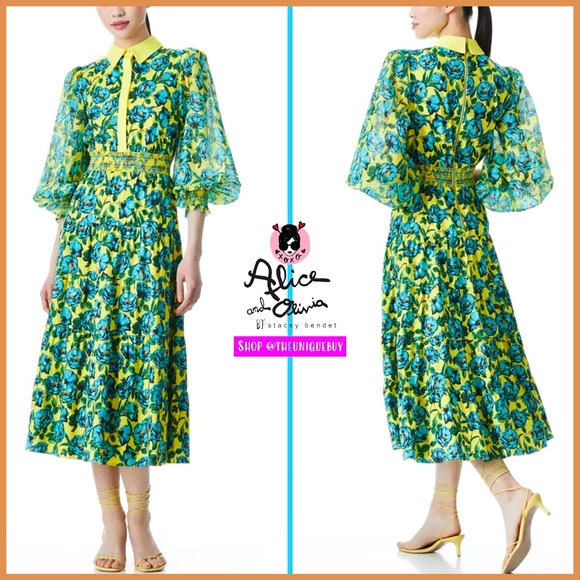 Alice + Olivia Dresses & Skirts - Alice + Olivia Anaya Yellow Multi Floral Collared Midi Dress